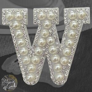 Letter W White Faux Pearl Iron On Patch